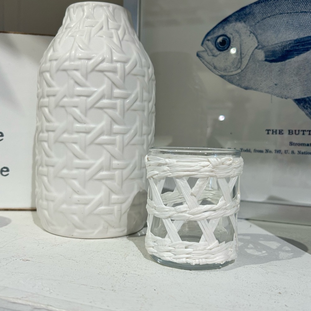 Two’s Company White Woven Glass Candle Holder